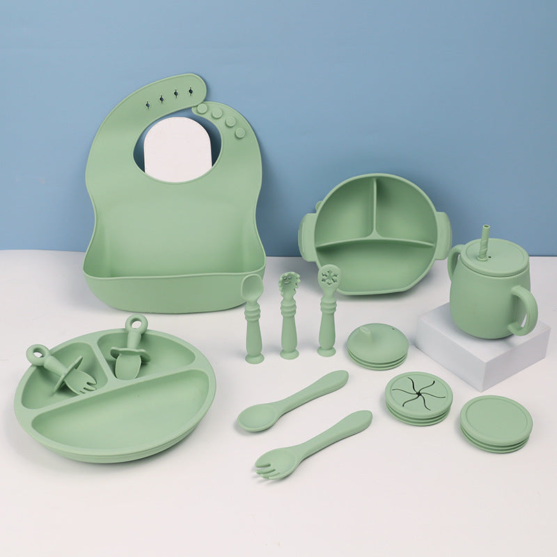 Silicone Baby Feeding Set - 15-Piece BPA-Free Tableware with Bib, Bowl, Spoon & Plate